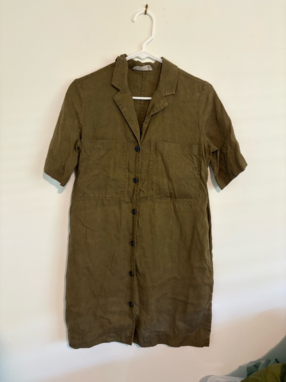 Madewell Olive Green Button-Front Linen Dress